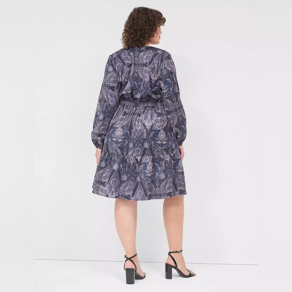 Lane Bryant Navy Paisley Midi Dress size 22 NWT Holiday Party Dress Long Sleeves - Picture 5 of 10